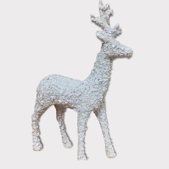 Glam Christmas Beaded Sequin Reindeer Figurine Tabletop Decor 13.5” White - Picture 3 of 4